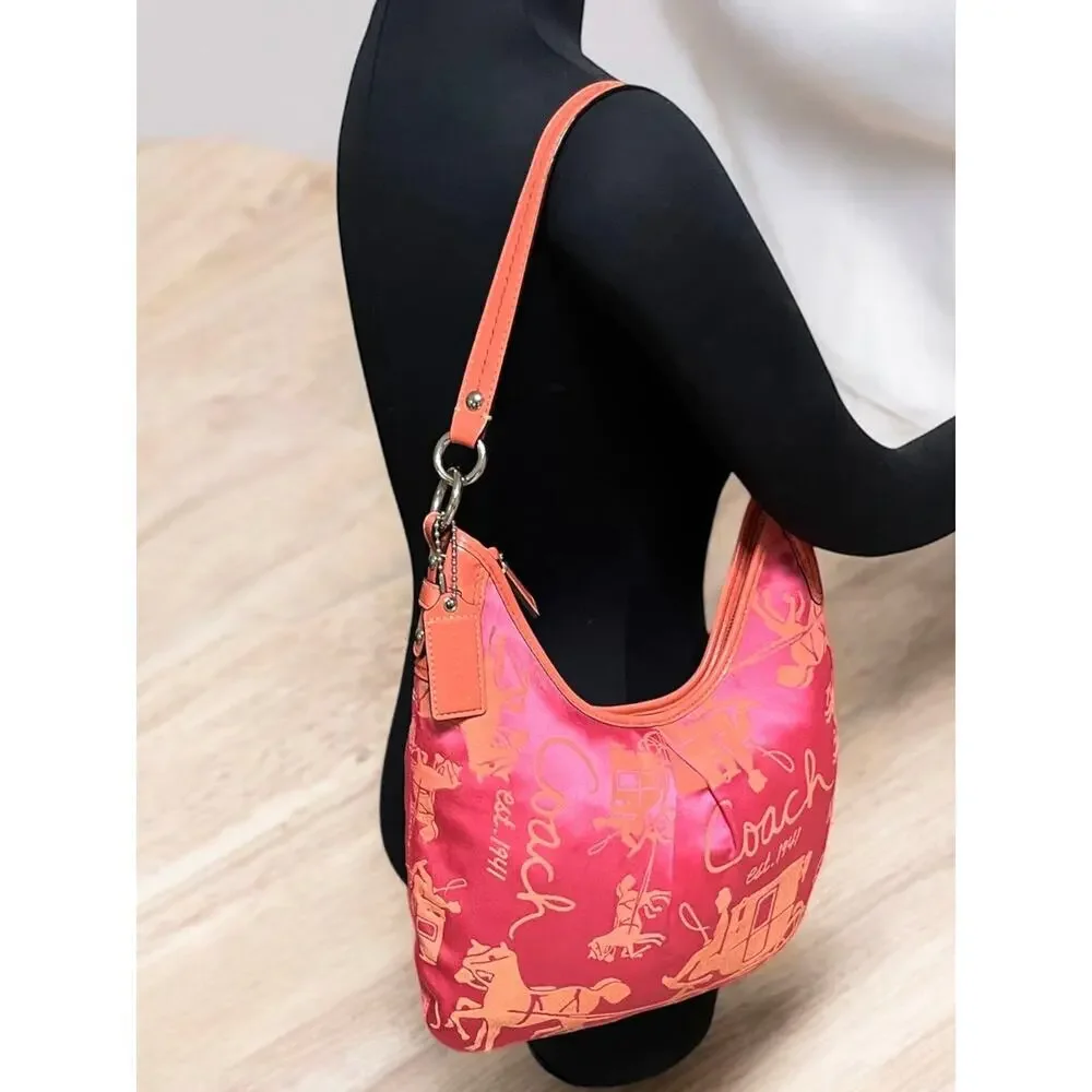 Y2K Coach F14480 Horse & Carriage Sateen Hobo Bag & Pleated Wristlet